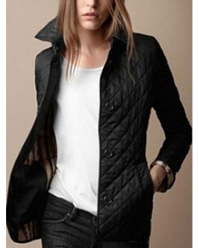 Quilted Jacket Turndown Collar Padded Coat Spring Cozy Outerwear Windbreaker