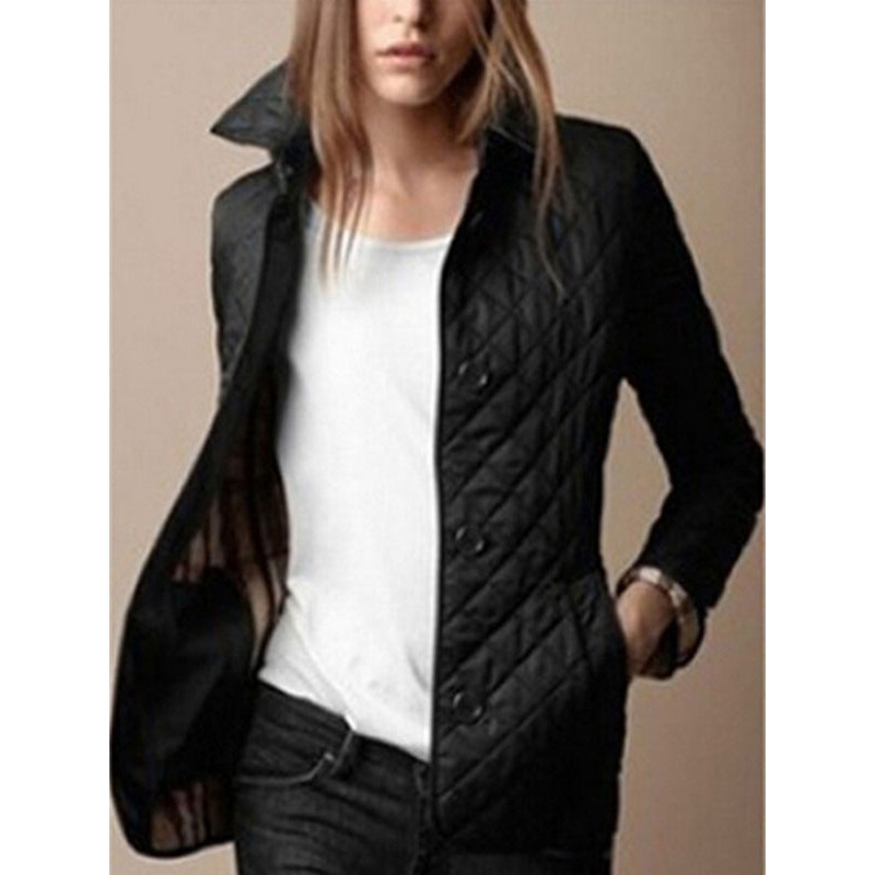 Quilted Jacket Turndown Collar Padded Coat Spring Cozy Outerwear Windbreaker