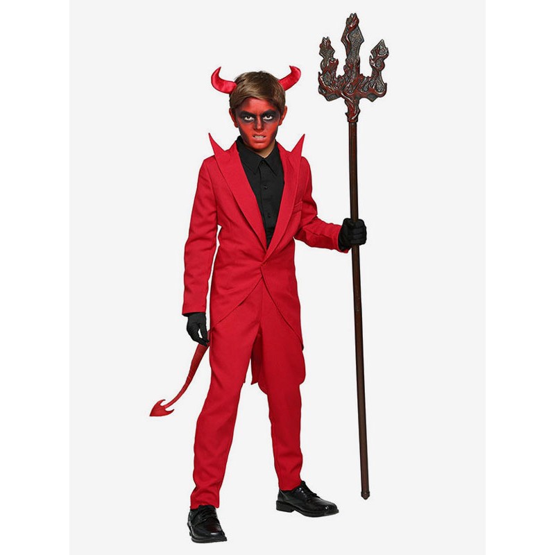 Kids Halloween Costumes Red Devil Polyester Top Headwear Boys Cosplay Costume Full Set Holiday