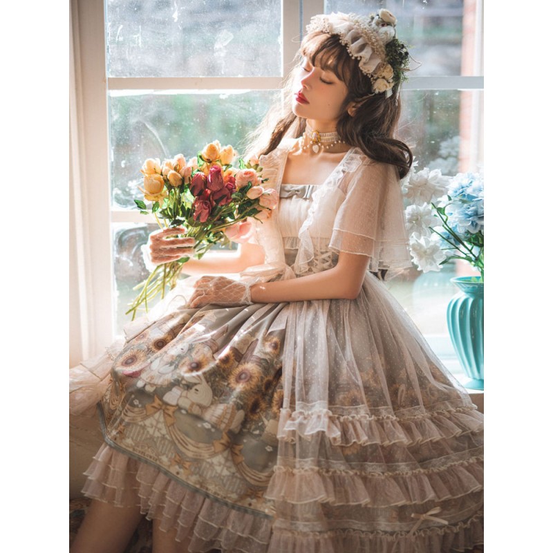 Sweet Lolita Floral Print Dress Polyester Sleeveless Dress