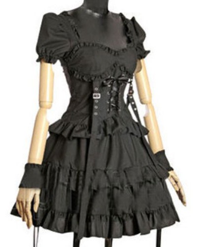 Black Lolita Dress OP Short Sleeve Sweetheart Cotton Lolita One Piece Dress Gothic Spring Summer Fall Tea Party