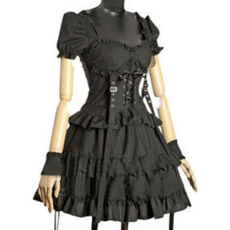 Black Lolita Dress OP Short Sleeve Sweetheart Cotton Lolita One Piece Dress Gothic Spring Summer Fall Tea Party