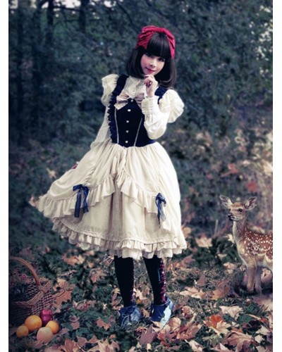 Classic Lolita JSK Dress Fairytale Infanta Bows Polyester Deep Blue Lolita Jumper Skirts