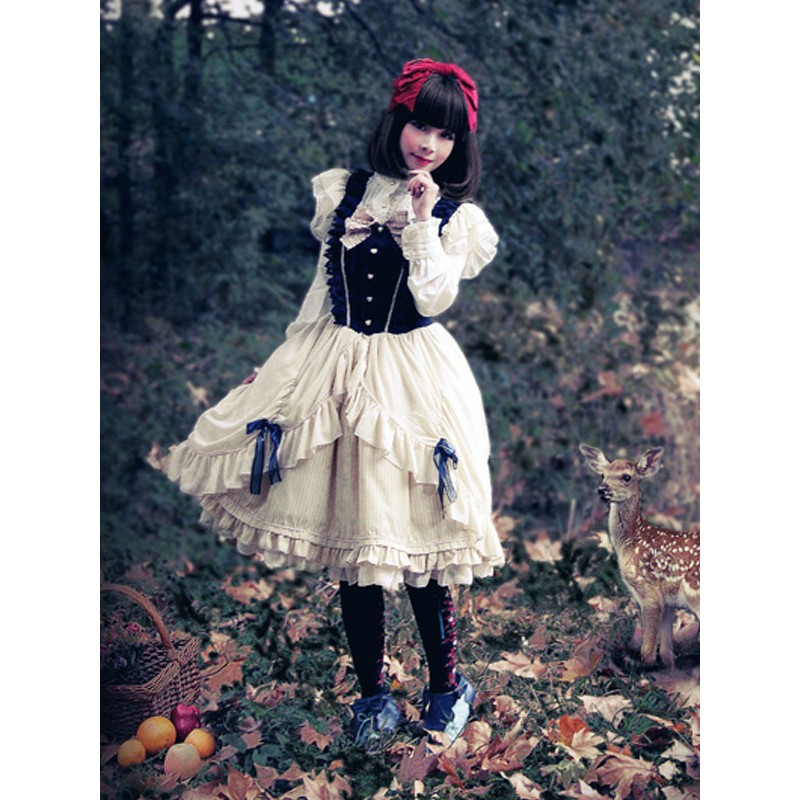 Classic Lolita JSK Dress Fairytale Infanta Bows Polyester Deep Blue Lolita Jumper Skirts