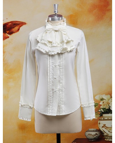 Chiffon Blouse Long Sleeves Stand Collar Ruffles Bow Prince Daily Casual