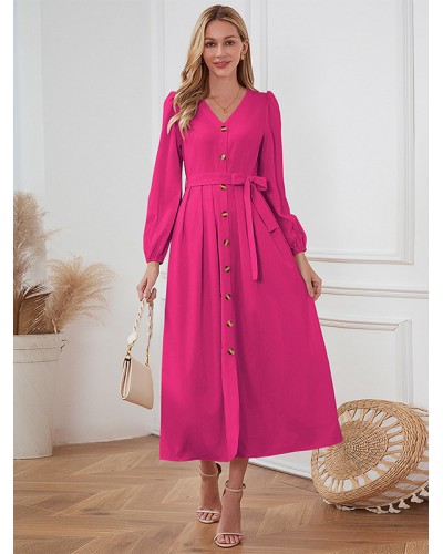 Women Maxi Dresses V-Neck Long Sleeves Polyester Long Dress Elegant Daily Casual Office  Career