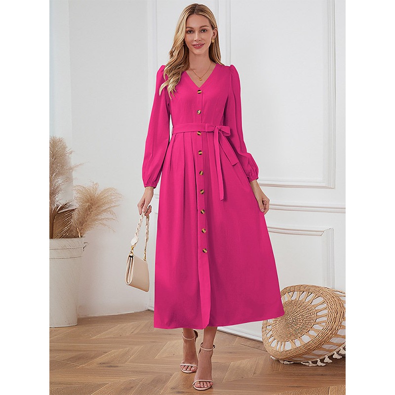 Women Maxi Dresses V-Neck Long Sleeves Polyester Long Dress Elegant Daily Casual Office  Career