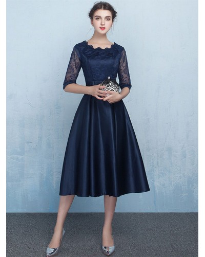 Women Party Dresses Black Jewel Neck Lace Half Sleeves Semi Formal Dress Classic  Traditional Spring Summer Fall