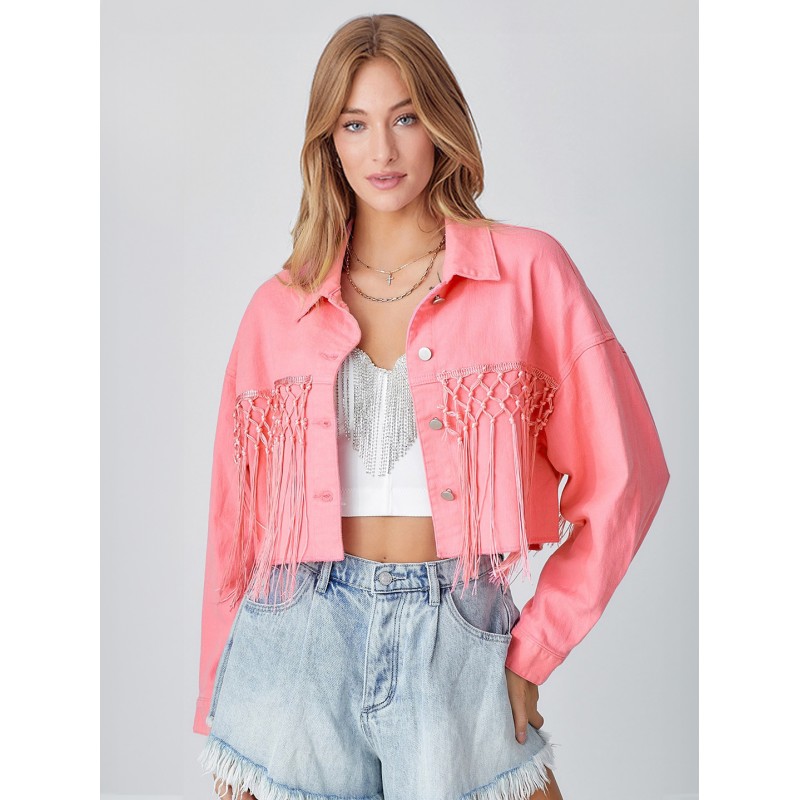 Women Jacket Turndown Collar Sequins Denim Denim Jacket Spring Fall Street Wear Daily Casual