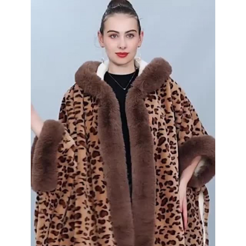 Women 's Poncho Coat Leopard Hooded Cape Outerwear 2023 Poncho  Cape Fall Winter Night Out Field Street Wear Dating