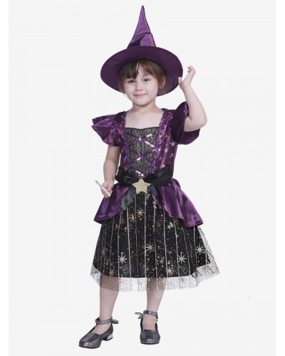 Kids Halloween Costumes Purple Halloween Set Kid's Polyester Fiber Polyester Dress Hat Sets