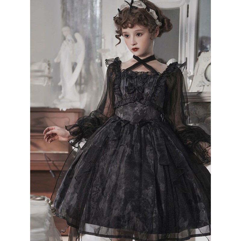 Gothic Lolita Dresses Ruffles Bows Black