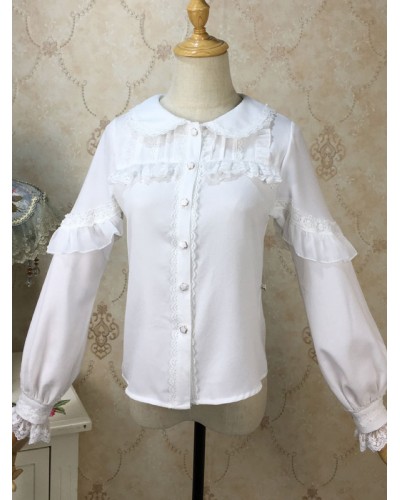 White Lolita Blouses Long Sleeves Ruffles  Lolita Top Lace Lolita Shirt Spring Summer