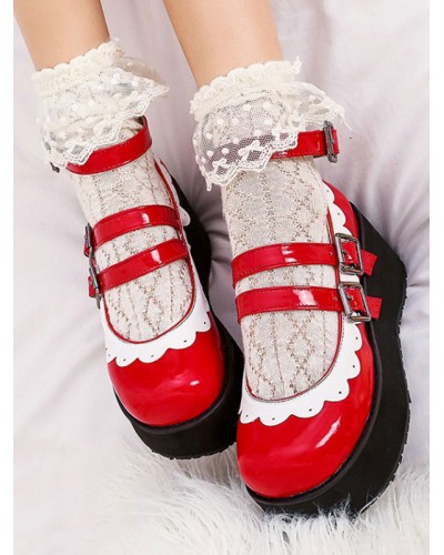 Sweet Lolita Footwear Round Toe Leather Flatform Lolita Pumps