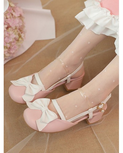 ROCOCO Style Lolita Sandals Bows Pearls Round Toe PU Leather White Lolita Summer Shoes