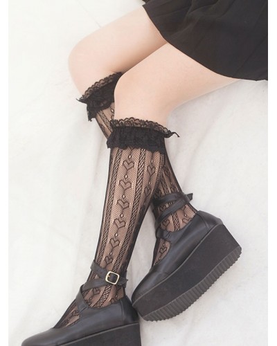 Black Lolita Stocking Bows Ruffles Lace Socks Cotton Lolita Accessories Daily Casual Tea Party