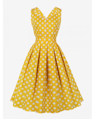 Dress 1950s Audrey Hepburn Style Sleeveless Women Knee Length Polka Dot Rockabilly Dress Bodycon Retro Summer