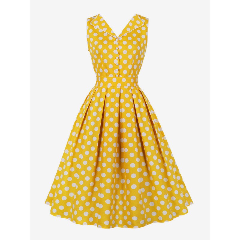 Dress 1950s Audrey Hepburn Style Sleeveless Women Knee Length Polka Dot Rockabilly Dress Bodycon Retro Summer