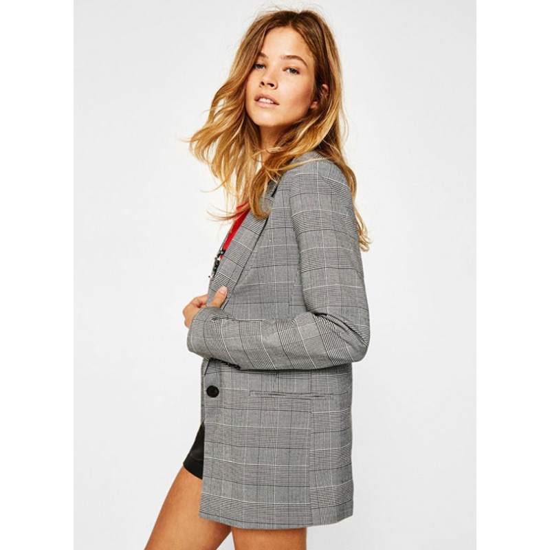 Women Blazer Jacket Plaid Lapel Long Sleeves Outerwear Tailored Jacket Fall Winter Street Wear Daily Casual