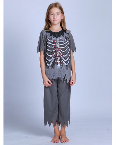 Halloween Costumes For Kids Deep Gray Polyester Zombie Cosplay Costume Full Set Holiday