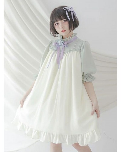 Lolita OP Dress Frill Two Tone Chiffon Lolita One Piece Dress Sweet Summer Daily Casual Tea Party