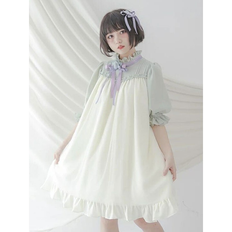 Lolita OP Dress Frill Two Tone Chiffon Lolita One Piece Dress Sweet Summer Daily Casual Tea Party