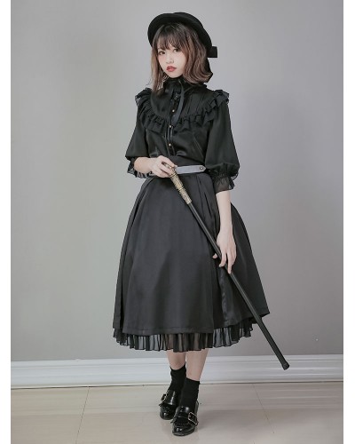 Military Lolita Long Dress Mental Feather SK Dress Spring Summer Fall Winter Daily Casual