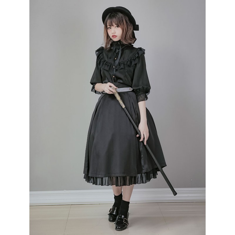 Military Lolita Long Dress Mental Feather SK Dress Spring Summer Fall Winter Daily Casual