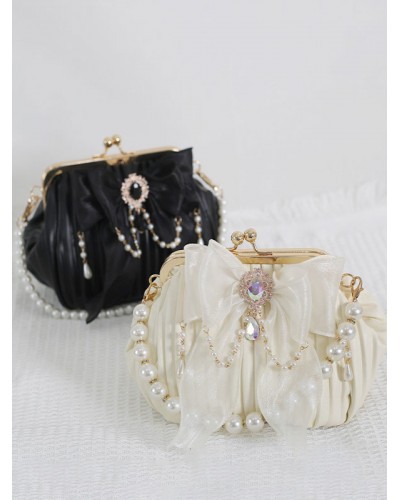 Style Lolita Bag Bow Black Rhinestones Pearls Accessory Polyester Lolita Accessories ROCOCO Daily Casual Tea Party