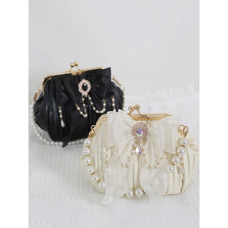 Style Lolita Bag Bow Black Rhinestones Pearls Accessory Polyester Lolita Accessories ROCOCO Daily Casual Tea Party