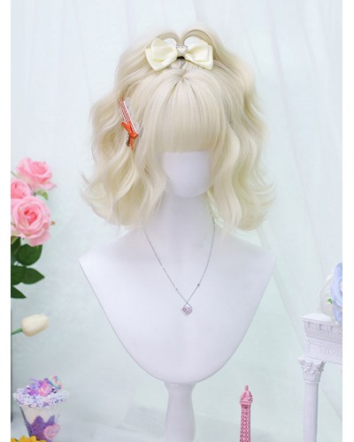 Lolita Wig Light Gold Short Heat-resistant Fiber Lolita Accessories Sweet Harajuku Fashion ROCOCO Daily Casual Tea Party