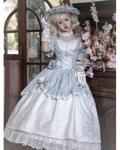 Classical Lolita Dress Polyester Short Sleeves Lolita Dresses Classic Gray