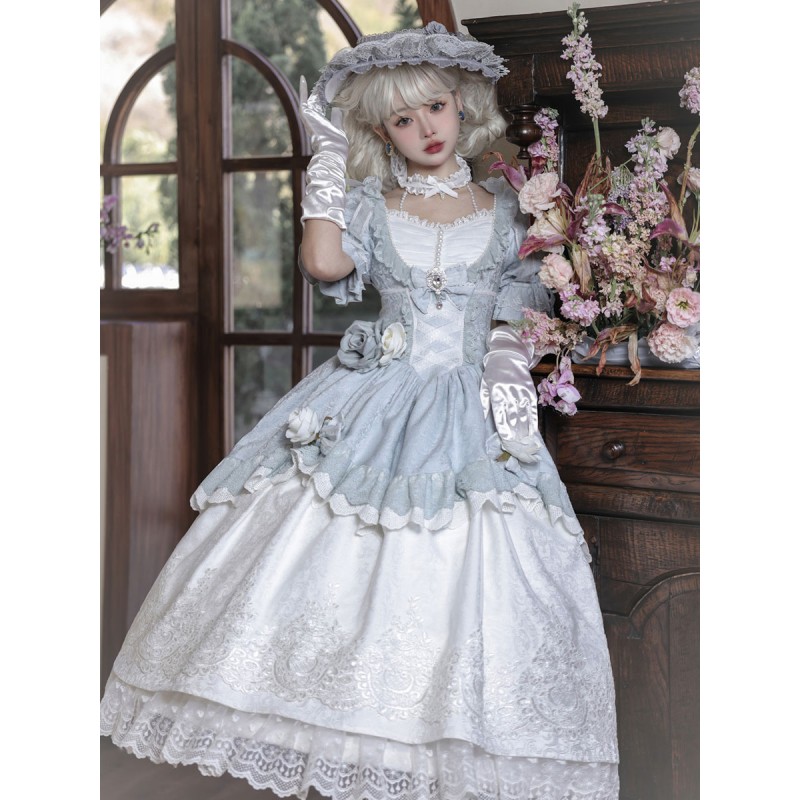 Classical Lolita Dress Polyester Short Sleeves Lolita Dresses Classic Gray