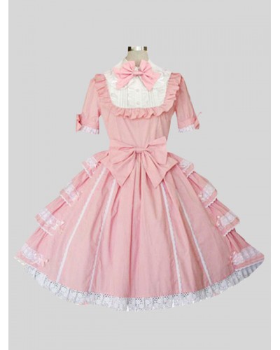 Sweet Lolita Dress Polyester Short Sleeves Sweet Dress