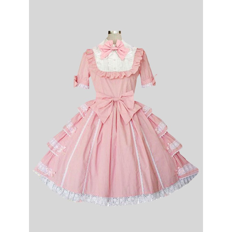 Sweet Lolita Dress Polyester Short Sleeves Sweet Dress