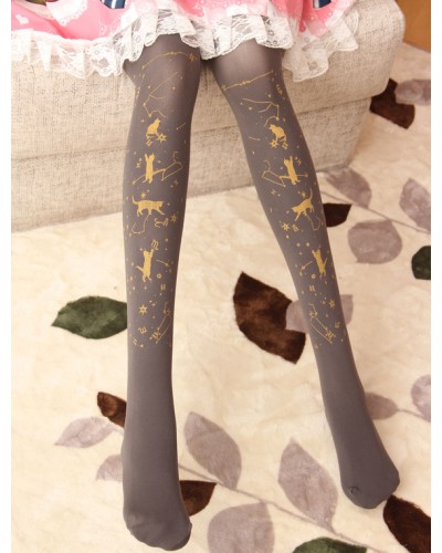 Velvet Lolita Pantyhose Star Cat Hot Stamping 600D Lolita Winter Stocking