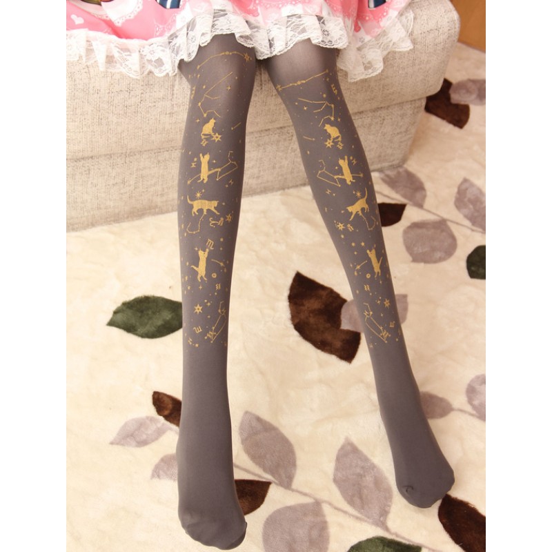 Velvet Lolita Pantyhose Star Cat Hot Stamping 600D Lolita Winter Stocking