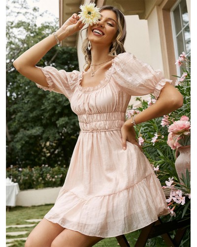 Birthday Summer Dress Salmon U-Neck Beach Dress Sweet Dating