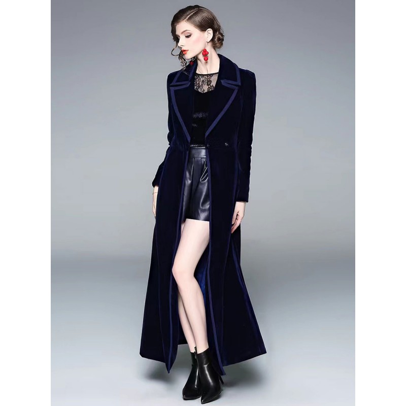 Long Coat For Woman Royal Blue Outerwear Sexy Winter