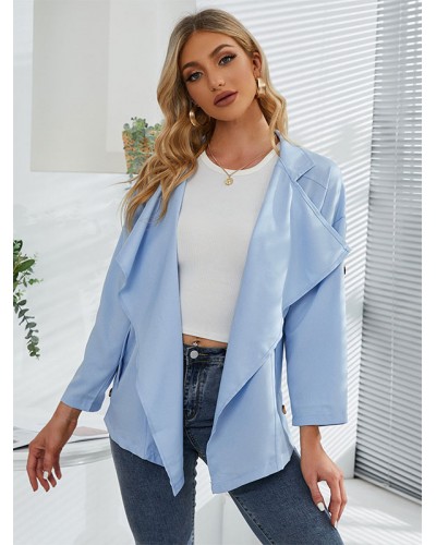 Women Blazer Jacket Turndown Collar Long Sleeves Outerwear Trench Coats Spring Fall Street Wear Daily Casual