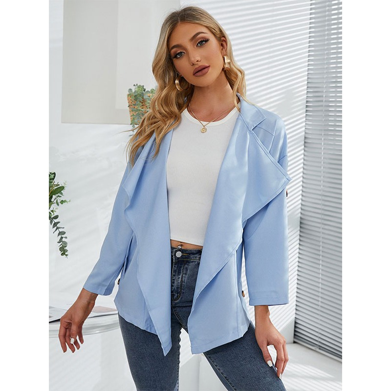 Women Blazer Jacket Turndown Collar Long Sleeves Outerwear Trench Coats Spring Fall Street Wear Daily Casual