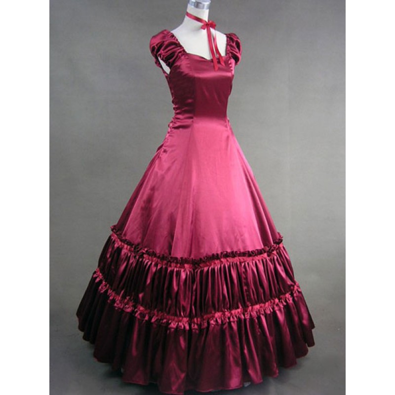 Victorian Dress Costume Women's Red Satin Ruffle Short Sleeves Victorian Era Outfits Retro Costumes Halloween ROCOCO Holiday