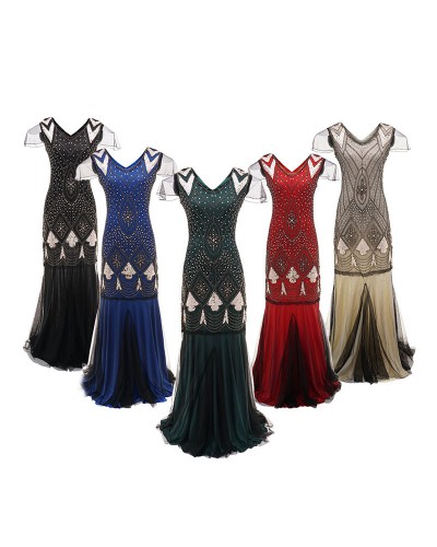 1920s Fashion Outfits Great Gatsby Costume Flapper Dress Vintage Women Tulle Sequin Maxi Dresses Halloween Ball