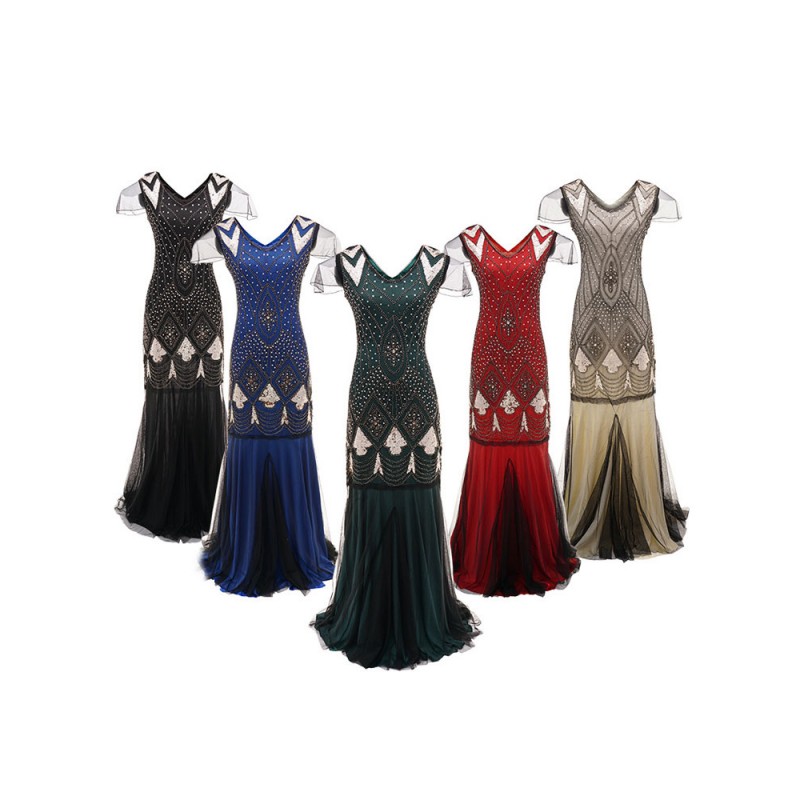 1920s Fashion Outfits Great Gatsby Costume Flapper Dress Vintage Women Tulle Sequin Maxi Dresses Halloween Ball