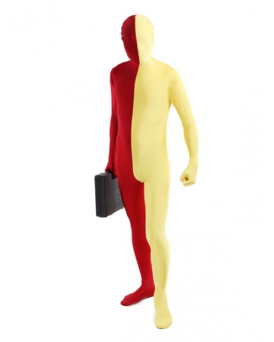 Unisex Morph Suit Red And Yellow Lycra Spandex Zentai Suit Full Body Suit