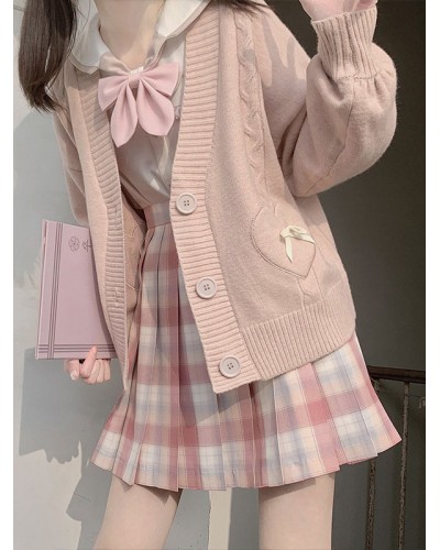 Lolita Sweater Cardigan Pink Bows Polyester Long Sleeves Spring Lolita Outwears Coat Daily Casual