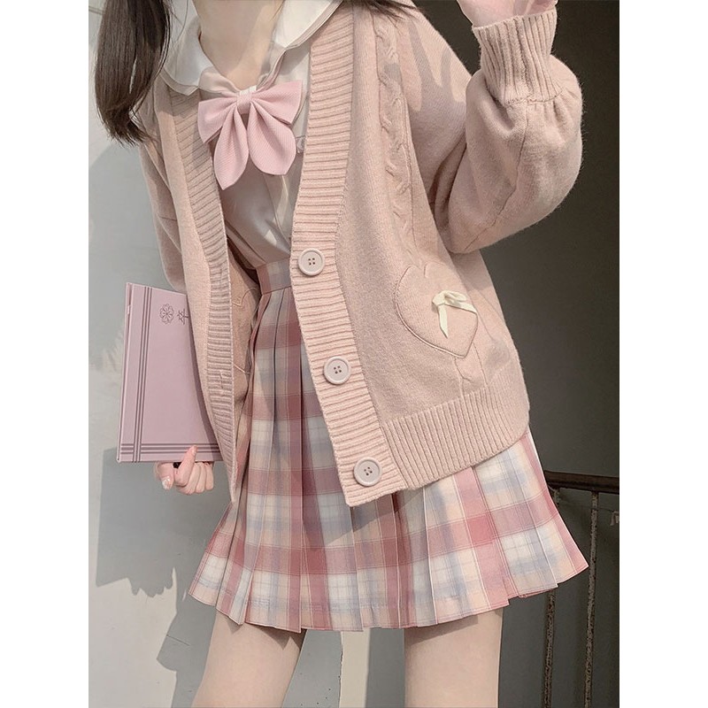 Lolita Sweater Cardigan Pink Bows Polyester Long Sleeves Spring Lolita Outwears Coat Daily Casual