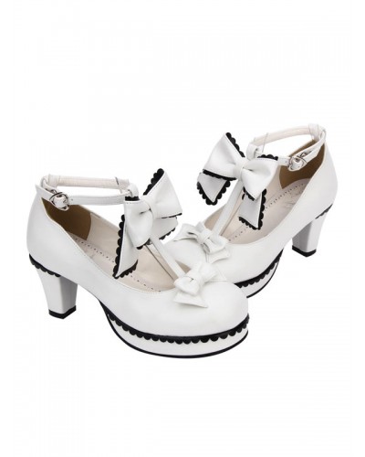 Sweet Lolita Shoes White Round Toe Cone Heel T Strap Lolita Shoes