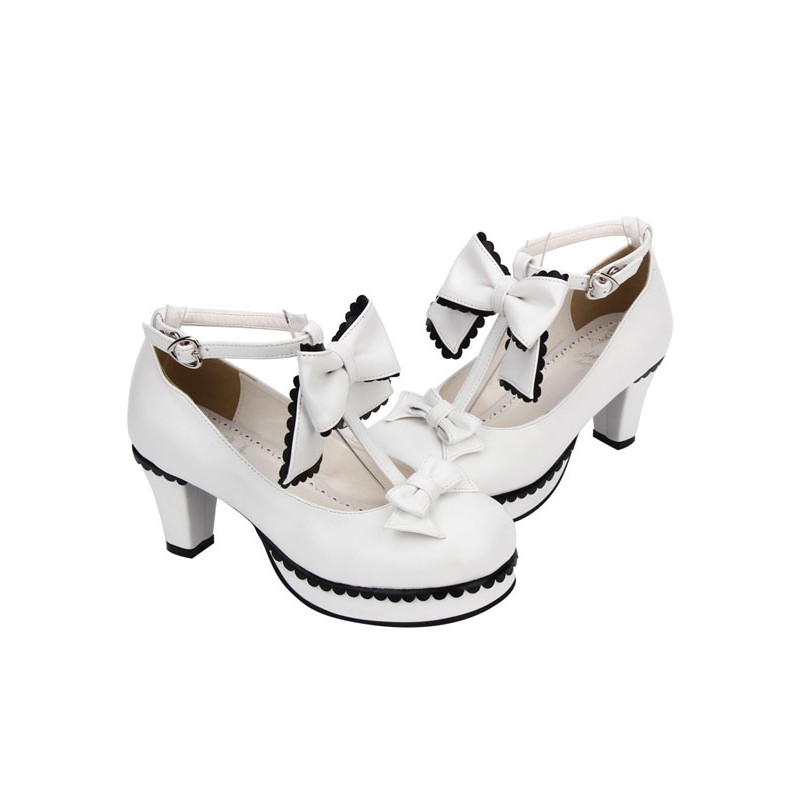 Sweet Lolita Shoes White Round Toe Cone Heel T Strap Lolita Shoes