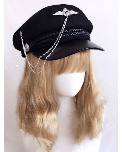 Gothic Lolita Hat Chains Polyester Black Lolita Hats Accessories Steampunk Daily Casual